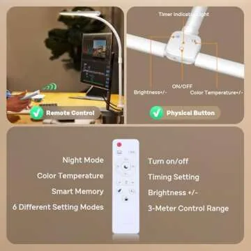 APMIEK LED Desk Lamp for Home Office, Remote Control LED Desk Light with Color Changing Dimmable Computer lamp with Flexible Gooseneck, 24W, Double Head, White