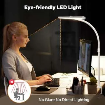 APMIEK LED Desk Lamp for Home Office, Remote Control LED Desk Light with Color Changing Dimmable Computer lamp with Flexible Gooseneck, 24W, Double Head, White