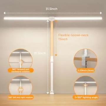 APMIEK LED Desk Lamp for Home Office, Remote Control LED Desk Light with Color Changing Dimmable Computer lamp with Flexible Gooseneck, 24W, Double Head, White