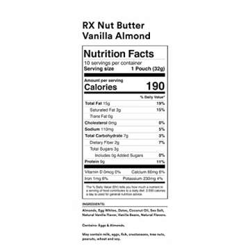 RX Nut Butter Almond Butter, Protein Snack, Lunch Snacks, Vanilla, 11.3oz Box (10 Packs)