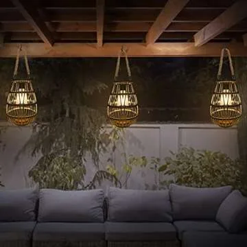 Pearlstar Solar Lanterns - Natural Rattan for Outdoor Elegance