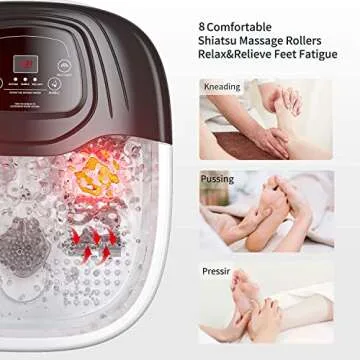 RIGHTMELL Foot Spa Bath Massager with Heat, Epsom Salt,Bubbles, Vibration and Red Light, Tub for Stress Relief,Foot Soaker Gifts for Men Mom