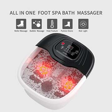 RIGHTMELL Foot Spa Bath Massager with Heat, Epsom Salt,Bubbles, Vibration and Red Light, Tub for Stress Relief,Foot Soaker Gifts for Men Mom