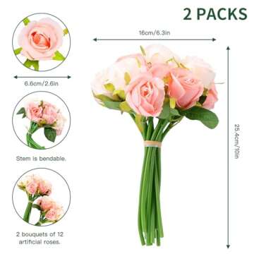 CEWOR 24 Heads Artificial Rose Flowers Bouquet Silk Flower Roses with Stems Home Bridal Wedding Part...