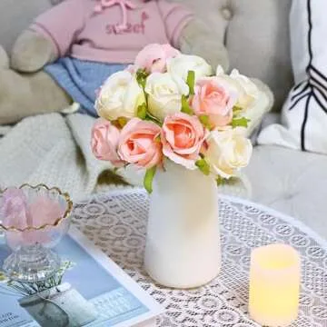 CEWOR 24 Heads Artificial Rose Flowers Bouquet Silk Flower Roses with Stems Home Bridal Wedding Party Festival Decor (2 Packs Champagne and Pink)