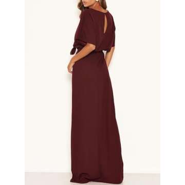 Happy Sailed Formal Dresses for Women Wedding Guest Batwing Sleeve Tie Waist Long Evening Gown Elega...