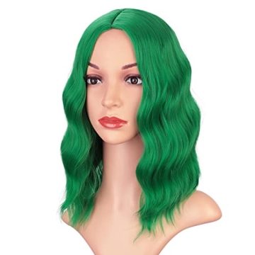 Earfodo Green Short Curly Wavy Bob Wig for All Occasions