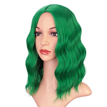 Earfodo Green Short Curly Wavy Bob Wig for All Occasions