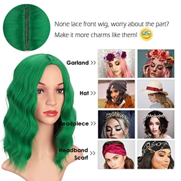 Earfodo Green Short Curly Wavy Bob Wig for All Occasions