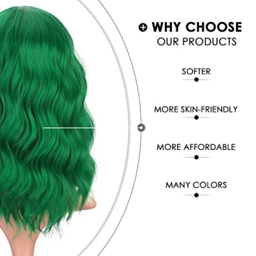 Earfodo Green Short Curly Wavy Bob Wig for All Occasions