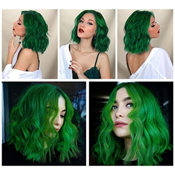 Earfodo Green Short Curly Wavy Bob Wig for All Occasions