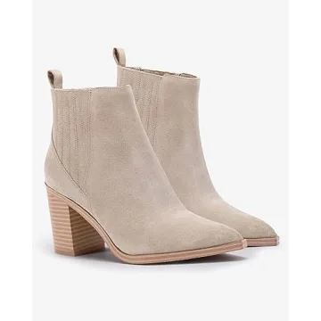 Imily Bela Women's Elastic Ankle Boots Pointed Toe Chunky Stacked Mid Heel Booties Winter Shoes