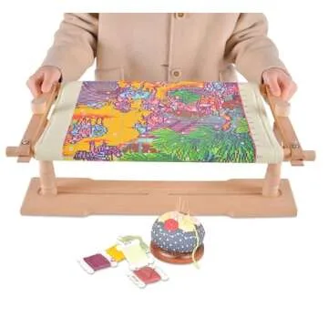 Rotated Table Embroidery Frame Stand - Adjustable Cross Stitch Scroll Frame, Beech Wood Quilting Fra...