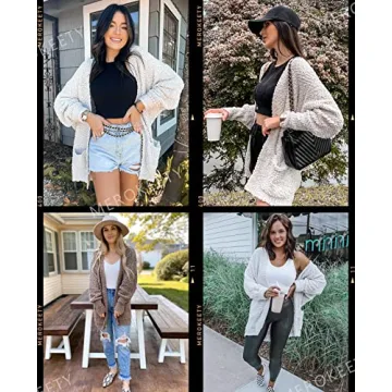MEROKEETY Women's 2024 Winter Fuzzy Popcorn Batwing Sleeve Cardigan Knit Oversized Sherpa Sweater Coat, Pink, Small