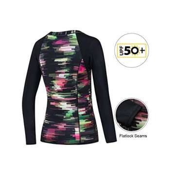 AXESEA Women Long Sleeve Rashguard Fashion Printed Active Swim Shirt UPF 50+ Rash Guard Top, Red, US 10