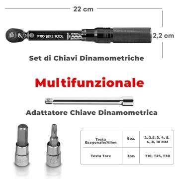 PRO BIKE TOOL Click Bicycle Torque Wrench Set, 2-20 Nm - Includes Storage Box, Allen & Torx Sockets, Extension Bar