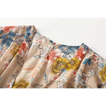 olrain Women's Floral Print Sheer Chiffon 3/4 Bat Sleeve Casual Loose Kimono Cardigan Capes (Small, Khaki Floral)