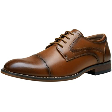 Vostey Men's Dress Shoes Classic Cap Toe Brown Oxfords Comfort Stylish