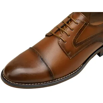 Vostey Men's Brown Classic Cap Toe Dress Shoes Size 9