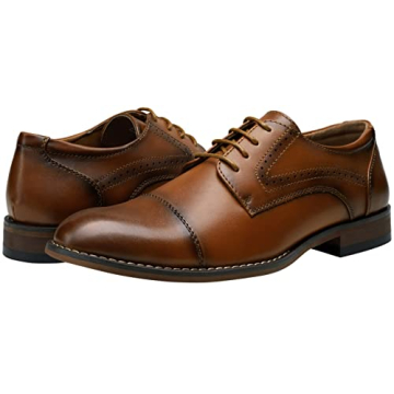 Vostey Men's Brown Classic Cap Toe Dress Shoes Size 9