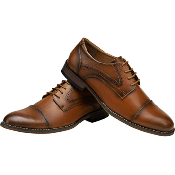 Vostey Men's Brown Classic Cap Toe Dress Shoes Size 9