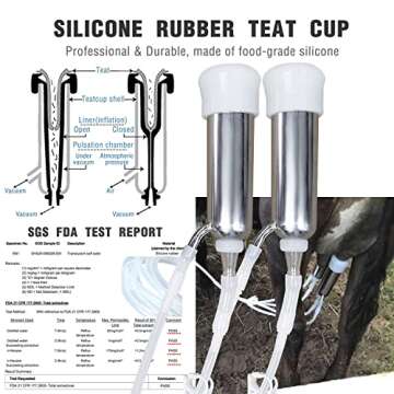 Hantop 12L Cow Milking Machine, Rechargeable Battery Powered Speed Adjustable Pulsating Vacuum Pump, 304 Stainless Steel Milk Bucket with Auto Stop Check Valve Cow Milker Machine (Pro Model)