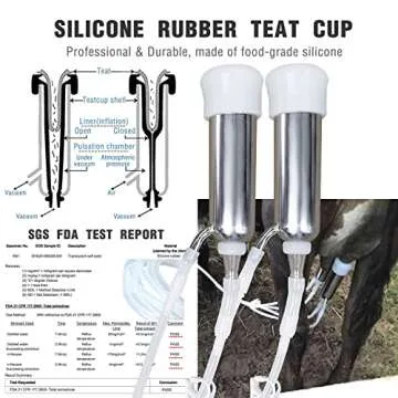 Hantop 12L Cow Milking Machine, Rechargeable Battery Powered Speed Adjustable Pulsating Vacuum Pump, 304 Stainless Steel Milk Bucket with Auto Stop Check Valve Cow Milker Machine (Pro Model)