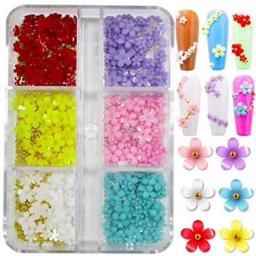 LoveOurHome 4 Boxes 3D Flower Nail Charms Colorful Blossom Studs Nail Supplies with Gold Silver Pear...