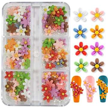 LoveOurHome 4 Boxes 3D Flower Nail Charms Colorful Blossom Studs Nail Supplies with Gold Silver Pearl Caviar Beads Manicure Decorations for Gel Acrylics Nails Design, Crafts