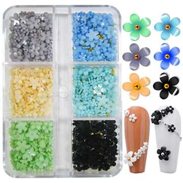 LoveOurHome 4 Boxes 3D Flower Nail Charms Colorful Blossom Studs Nail Supplies with Gold Silver Pearl Caviar Beads Manicure Decorations for Gel Acrylics Nails Design, Crafts