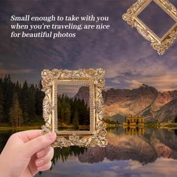 Curqia 2pcs Gold Tiny Picture Frame Vintage Picture Frames Mini Shooting Photo Props Home Hotel Decor DIY Small Photo Frame