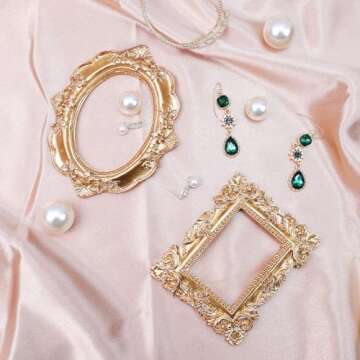 Curqia 2pcs Gold Tiny Picture Frame Vintage Picture Frames Mini Shooting Photo Props Home Hotel Decor DIY Small Photo Frame