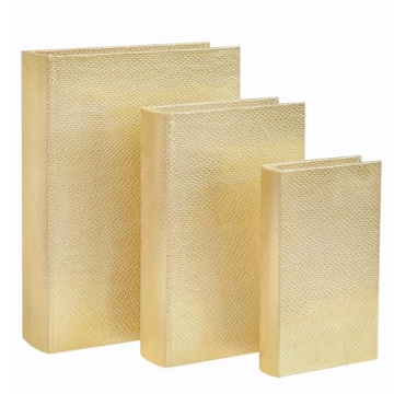 MODE HOME Set of 3 Wooden Decorative Book Boxes, Gold Storage Gift Boxes, Fake Book Boxes Ideal for ...