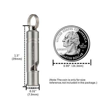TI-EDC Titanium Emergency Whistle, Loud Portable Keychain Necklace Whistle for Emergency Survival, L...