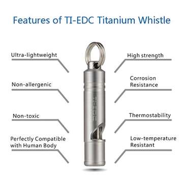 TI-EDC Titanium Emergency Whistle, Loud Portable Keychain Necklace Whistle for Emergency Survival, Life Saving, Hiking, Camping, and Pet Training