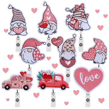 Whaline 9 Pieces Valentine's Day Felt Nurse Badge Reels Gnome Holiday Retractable Badge Holders Vale...