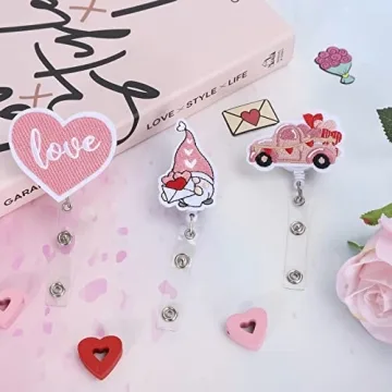 Whaline 9 Valentine's Day Felt Badge Reels - Cute ID Holders