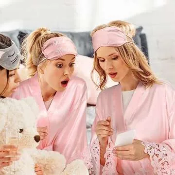 Handepo 5 Pcs Bridal Wedding Gifts Bridal Bridesmaids Robe Sets with Sleeping Eye Mask Slippers Party Tumbler Tote Gifts (Maid of Honor)