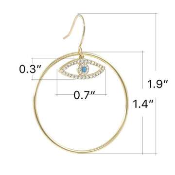 14K Gold Plated Evil Eye Earrings Gold Dangle Earrings for Women Asymmetrical Trendy Drop Earrings