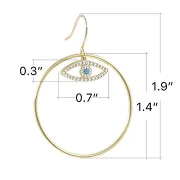 14K Gold Plated Evil Eye Earrings Gold Dangle Earrings for Women Asymmetrical Trendy Drop Earrings