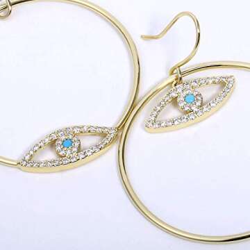 14K Gold Plated Evil Eye Earrings Gold Dangle Earrings for Women Asymmetrical Trendy Drop Earrings