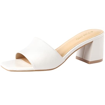 PIZZ ANNU Women's Square Open Toe Heels Sandals Low Block Chunky Heeled Sandal Slip on Mules Comfort...