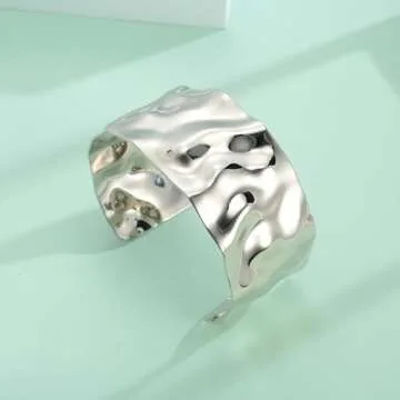 ENSKEFEN Hammered Silver Cuff Bracelet for Women