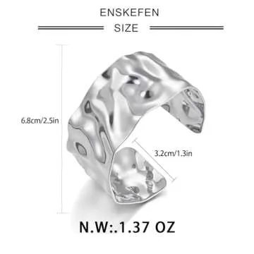 ENSKEFEN Hammered Silver Cuff Bracelet for Women