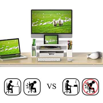 Simple Houseware Desk Monitor Stand Riser with Adjustable Organizer Tray, White