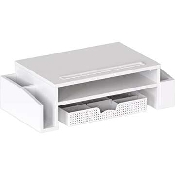 Simple Houseware Desk Monitor Stand Riser with Adjustable Organizer Tray, White