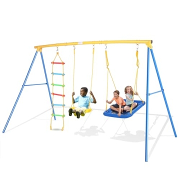 Plohee Heavy-Duty 550lbs Swing Set for Kids - 3-in-1 Outdoor Playground Fun