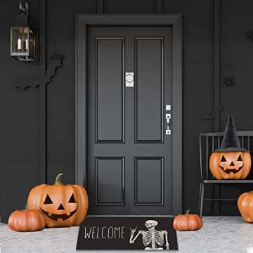 KBBMFEU Welcome Door Mat Non-Slip Funny Skull Doormat Indoor Outdoor Entrance Rug Halloween Party De...
