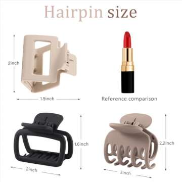 12 Pack Medium hair clips for Women,3 Assortment Size Small Matte Rubber Coating Rectangle Hair Claw Clips for Women Thin Fine Short hair,Strong Hold jaw clips