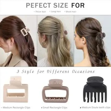 12 Pack Medium hair clips for Women,3 Assortment Size Small Matte Rubber Coating Rectangle Hair Claw Clips for Women Thin Fine Short hair,Strong Hold jaw clips